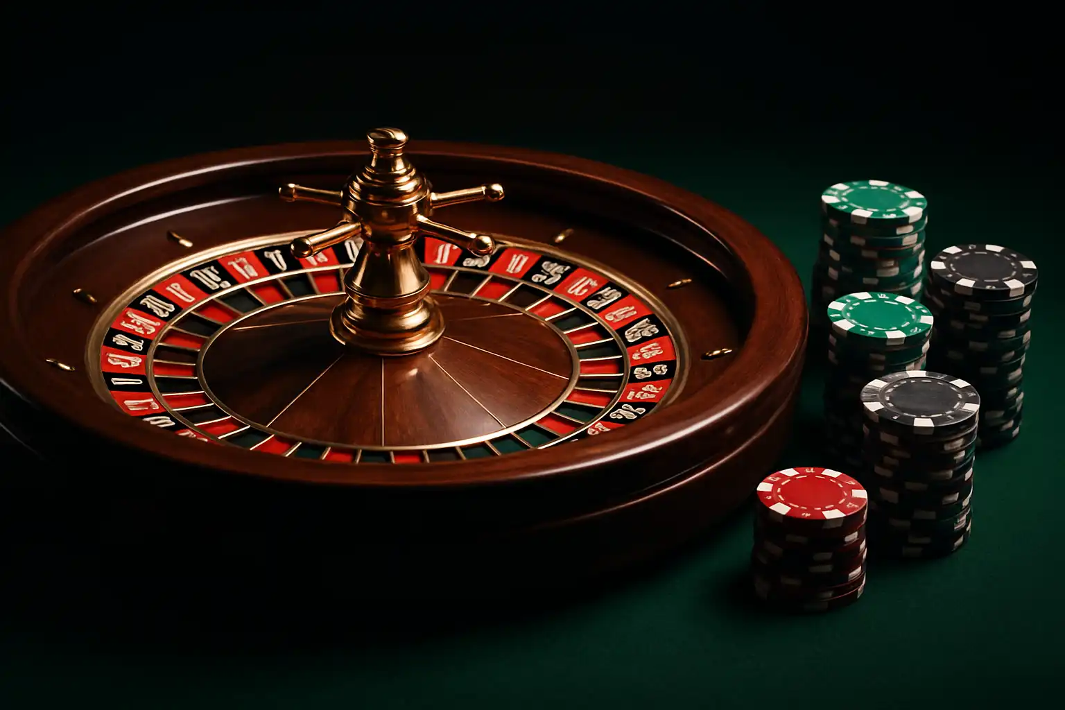 Digital roulette wheel and chips representing Shikaka table games